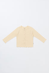 Avauma butter yellow ribbed baby cardigan, long sleeve cotton knit sweater for baby girl or toddler boy